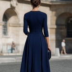 Structured Waist Button-Detail Midi Dress