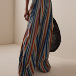 Loose Wide Leg Pleated Split-Joint Striped Pants Trousers