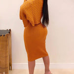 Women's Rib knit Sweater Skirt Two Piece Set Outifts Long Sleeve Turtleneck Sweaters and Tank Midi Dresses