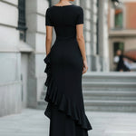 Asymmetric One-Shoulder Ruffle Slit Evening Dress