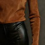 Long Sleeves Solid Color Split-Joint Mock Neck T-Shirts Tops