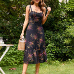 Tie Straps Sleeveless Panel Ruffle Hem Maxi Dress