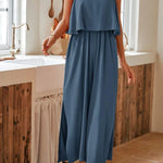 Comfort slit ruffled suspenders jumpsuit