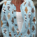 Lottara™ | Cozy Cat Print Cardigan