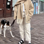 Women's Thickened Loose Woolen Coat with Fringed Scarf