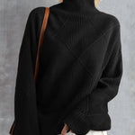 Women Elegant Turtleneck Loose Sweater Pure Color Knitted