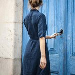 Mid-sleeve Tie Lapel Large Swing Dress Solid Color Casual Dress
