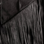 Western Retro Tassel Black Sleeveless V-Neck Faux Suede Mini Dress