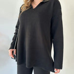 Solid Color Loose Hem Slit Two-piece Sweater Set