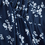 Retro Classic Floral Print Navy Blue Chiffon Sleeveless Maxi Dress