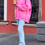 Solid Color Loose Sweatshirt Street Style Oversize Polar Fleece Pullover