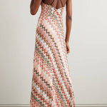 Colorful Zigzag Pattern Elegant Sling Backless Maxi Dress