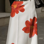 A-Line Loose Flower Print No Belt Skirts Bottoms