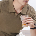 KZZ Summer Solid-Color V-Neck Short-Sleeve Polo Shirt