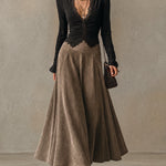 Abigail | Lace Top & Suede-Look Maxi Skirt Set