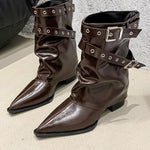 Pointed toe chunky heel retro Martin boots