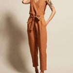 Sleeveless Backless Striped Jumpsuit Loose Trouser Suit Romper with Belt