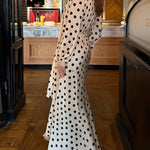 Elegant Polka-Dot V-Neck Puff-Sleeve Waist-Defining Dress