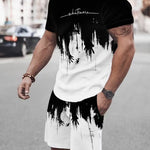 KZZ Men's Geometric Print Short-Sleeve T-Shirt and Athletic Shorts