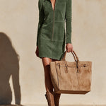Navy half-zip straight-cut suede mini dress
