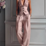 Women's Sexy V-Neck Button-Front Vest & Fashionable Casual Set