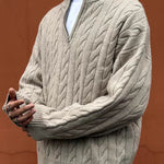 KZZ Men's solid color zipper sweater, fashionable knit long sleeved
