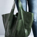 Simple large soft leather large capacity shoulder handbag