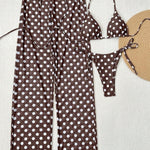 Light Blue Polka Dots Triangle Bikini Set With Beach Pants