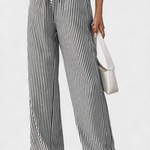 Adjustable Waist Lightweight Striped Straight Pants - Sabrina