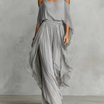 Grey off-shoulder flowy camisole and trousers chiffon set