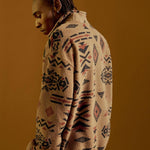 KZZ Men's Ethnic Pattern Drop Shoulder Zipper Sweatshirt
