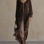 Elegant velvet Loose Midi Dress with V-Neck and Binding Detail
