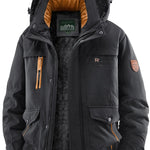 KZZ Men's winter fleece-lined hooded windbreaker