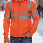KZZ Men's Fleece-Lined Hoodie with Reflective Zipper