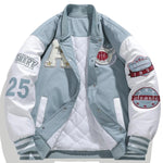 KZZ Men's color-blocked letter and graphic embroidered baseball collar patchwork jacket
