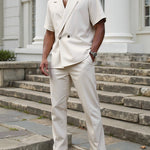 KZZ Men's Notched-Lapel Two-Piece Loungewear Set