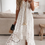 Summer Solid-Color Lace Camisole Maxi Dress with a Full Skirt