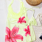 Fashionable Printed Backless, Figure-Hugging Three-Piece Swimsuit Set