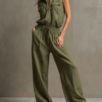 Women's Premium Sleeveless Mock-Neck Half-Zip Utility Wide-Leg Set