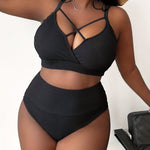 Sexy Plus-Size Solid-Color Spaghetti-Strap High-Waisted Bikini
