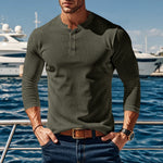 KZZ Men's Cotton Waffle-Knit Thermal  Shirt Long Sleeve Breathable Fashion Casual Pullover
