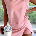 Solid-color casual tank top and shorts-skirt two-piece set