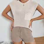 Two Piece Sets Tank Tops High Waisted Shorts Summer Sleeveless Knit Lounge Sets