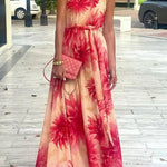 Floral Print One Shoulder Waist Tie Full Hem Resort Style Maxi Dress