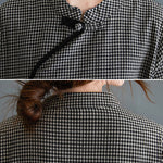 Artistic Retro Plaid Stand Collar Long Cheongsams Dress