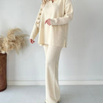 Women's Two Piece Sets Casual Loose Knitted Long Sleeve Sweater + Wide Leg Pants