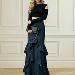 Bodycon High Waisted Ruffled Solid Color Split-Joint Skirts Bottoms