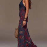 Retro Lace Halterneck Floral Fishtail Maxi Dress