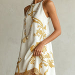 Héloïse | Mini Dress in White Lace with Golden Patterns