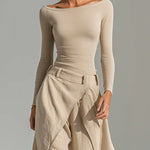 Riley | Off-Shoulder Bodysuit & Sculptural Draped Wide-Leg Trouser Set
